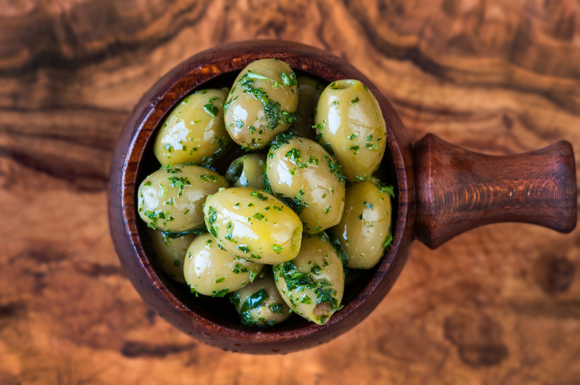 Pitted Green Olives with Parsley, Tarragon, Garlic, Lemon juice